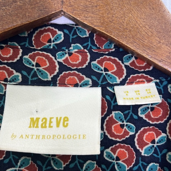 Anthropologie - Maeve Janie Flounced Colorful Print Blue Motif Blouse Size 6 - Picture 10 of 14